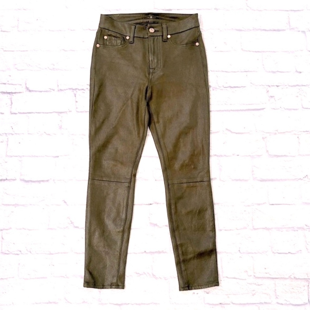 7 For All Mankind Coated Jeggings Olive Green Stretchy Skinny Jeans Size 25